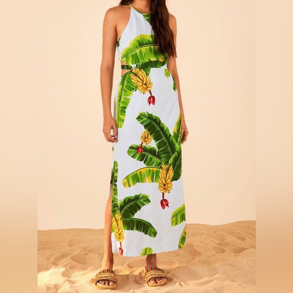 FARM Rio Tropical Banana Maxi Dress - Green and Yellow